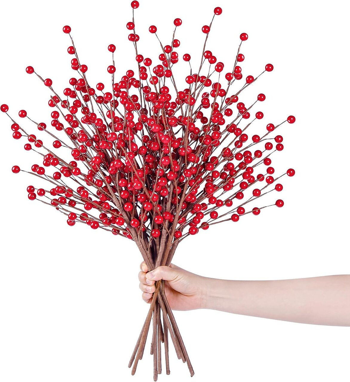 15 Pcs Artificial Red Berry Stems Christmas Red Berries Holly Berry Branches Fake Burgundy Berry Picks for Floral Arrangements Christmas Tree Holiday Home Xmas DIY Crafts Decor (Red)
